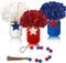 250th Anniversary Patriotic Table Centerpiece - 13 Pcs 4th of July Mason Jar Decor with Artificial Flowers & Star Garland - 1776-2026 USA Memorial Day & Independence Day Party Decorations